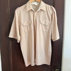 80s Vintage BERGHAUS | Piped Tan Leisure Hiking Polo Shirt | Large